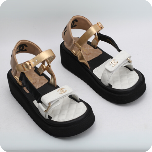 Sandália Chanel Plataform Black Golden
