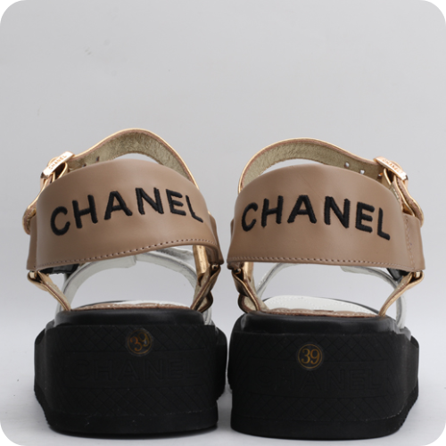 Sandália Chanel Plataform Black Golden