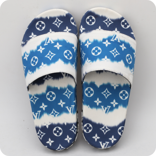 Chinelo LV Slipper Logo White Blue