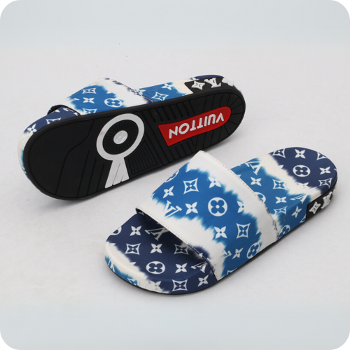 Chinelo LV Slipper Logo White Blue