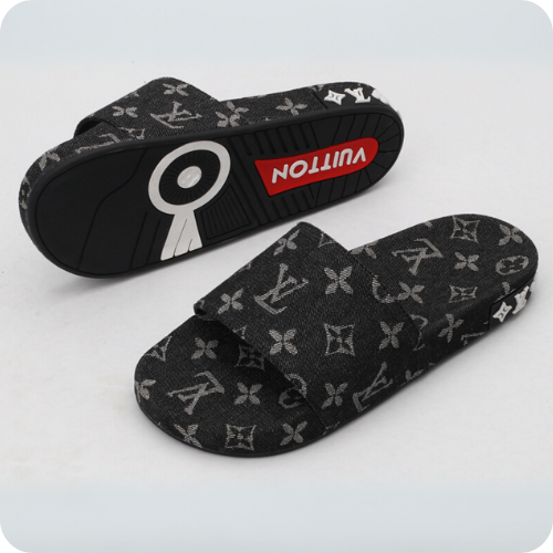 Chinelo LV Slipper Logo Black v2