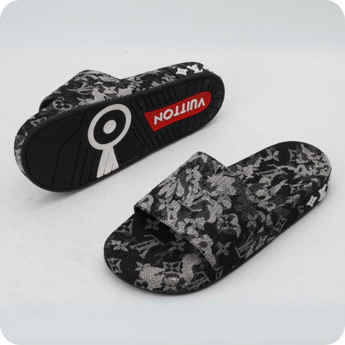Chinelo LV Slipper Flowers Black