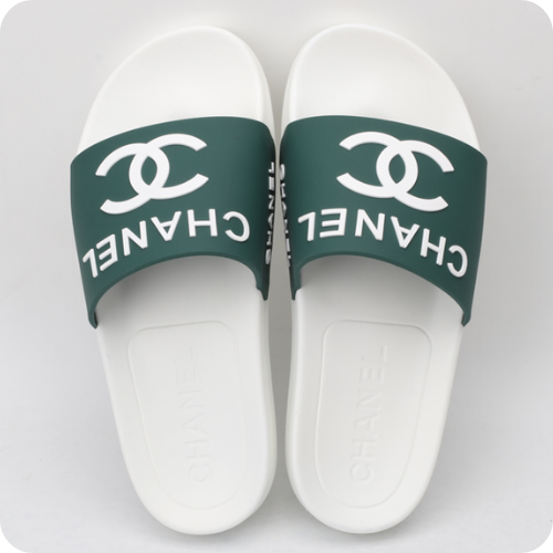 Chinelo Chanel Slipper White Green
